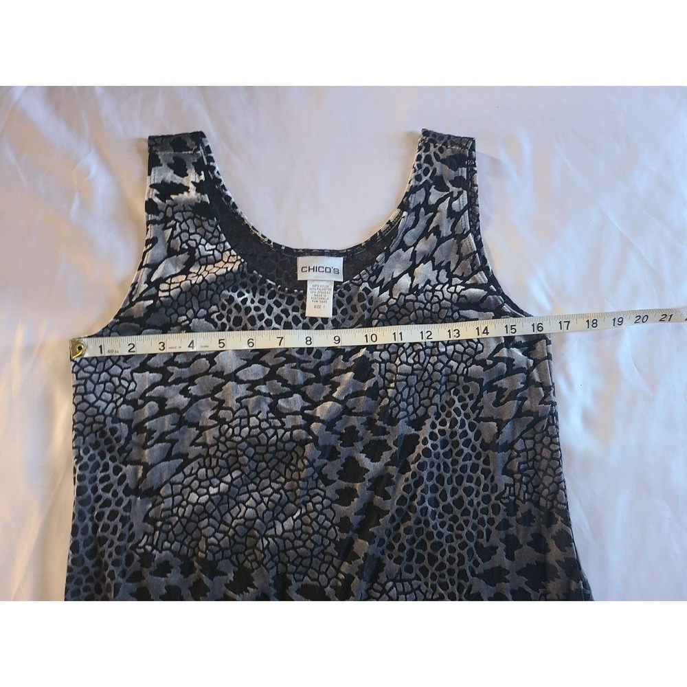 Chicos Womens Size 1 Leopard Print Sheer Tank Top Silver Black Medium - Picture 7 of 16